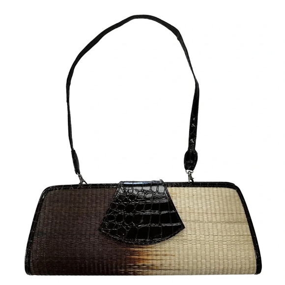 🛍️ $3/40 Le Sac Handmade Satchel Straw Leather Black  Brown Cream - Picture 3 of 6